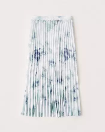 Pleated Satin Midi Skirt | Abercrombie & Fitch (US)