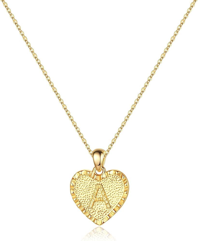 IEFSHINY Heart Initial Necklace for Women - 14K Gold Filled Dainty Heart Pendant Initial Letter Neck | Amazon (US)
