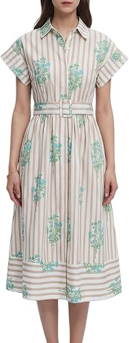 Women Summer Dresses 2026 Casual Wing Short Sleeve Button Down Midi Dress Floral Long Dress with ... | Amazon (US)