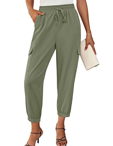 GRACE KARIN Women's Hiking Pants Lightweight Cargo Joggers with Pockets Elastic Waist for Outdoor and Travel Army Green L | Amazon (US)