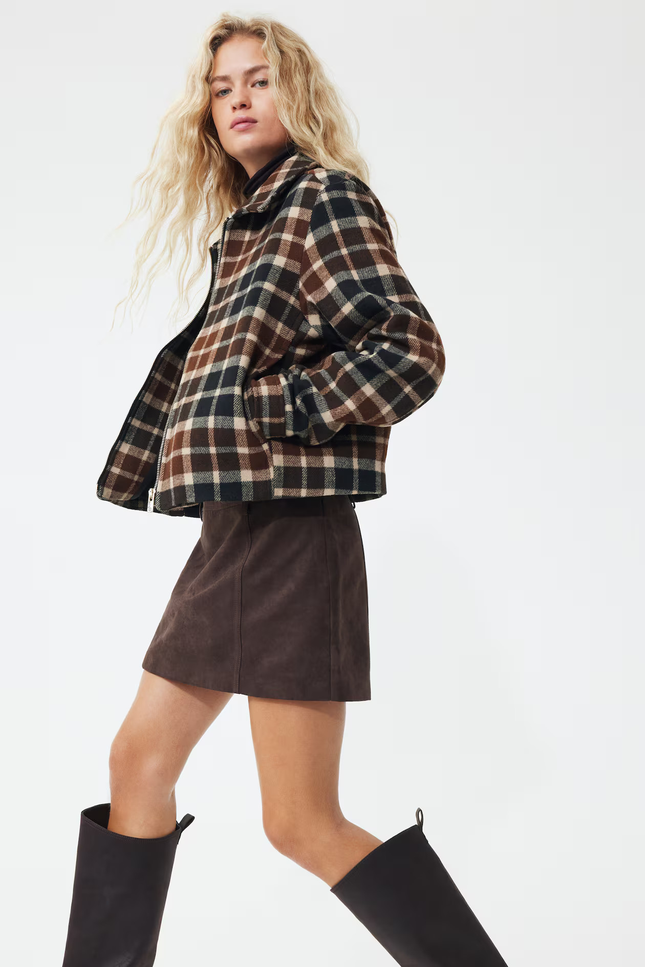 Jacket - Brown/Checked - Ladies | H&M GB | H&M (UK, MY, IN, SG, PH, TW, HK)