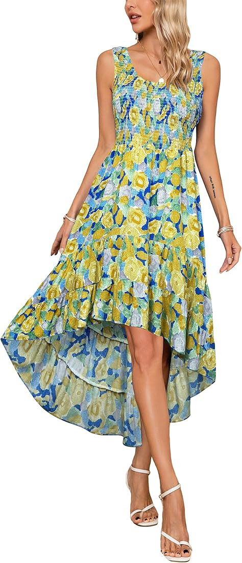 Kormei Women's Casual Smocked Tank Dress Sleeveless High Low Flowy Summer Beach Tiered Loose Maxi... | Amazon (US)