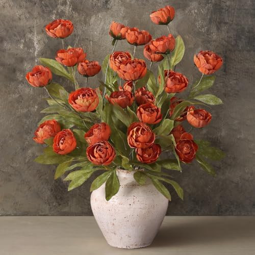 6 Pcs 27" Faux Silk Peony Artificial Fall Flowers Stems for Vase (Orange) | Amazon (US)