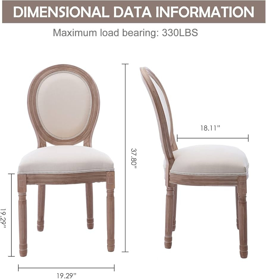 Virabit French Country Dining Chairs Set of 2, Vintage Louis Chairs with Curved Backrest and Beau... | Amazon (US)