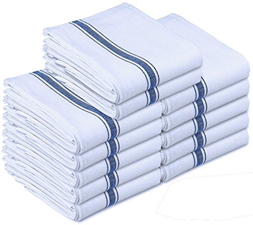 Kitchen-Restaurant-Hotel Dish-Cloth Tea Towels - 12 Pack, White with Blue Side Stripe, 100% Cotton w | Amazon (US)