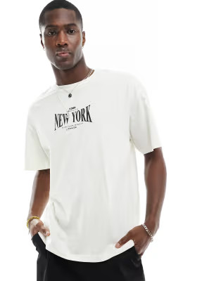 Jack & Jones oversized T-shirt with New York chest print in ecru | ASOS (Global)
