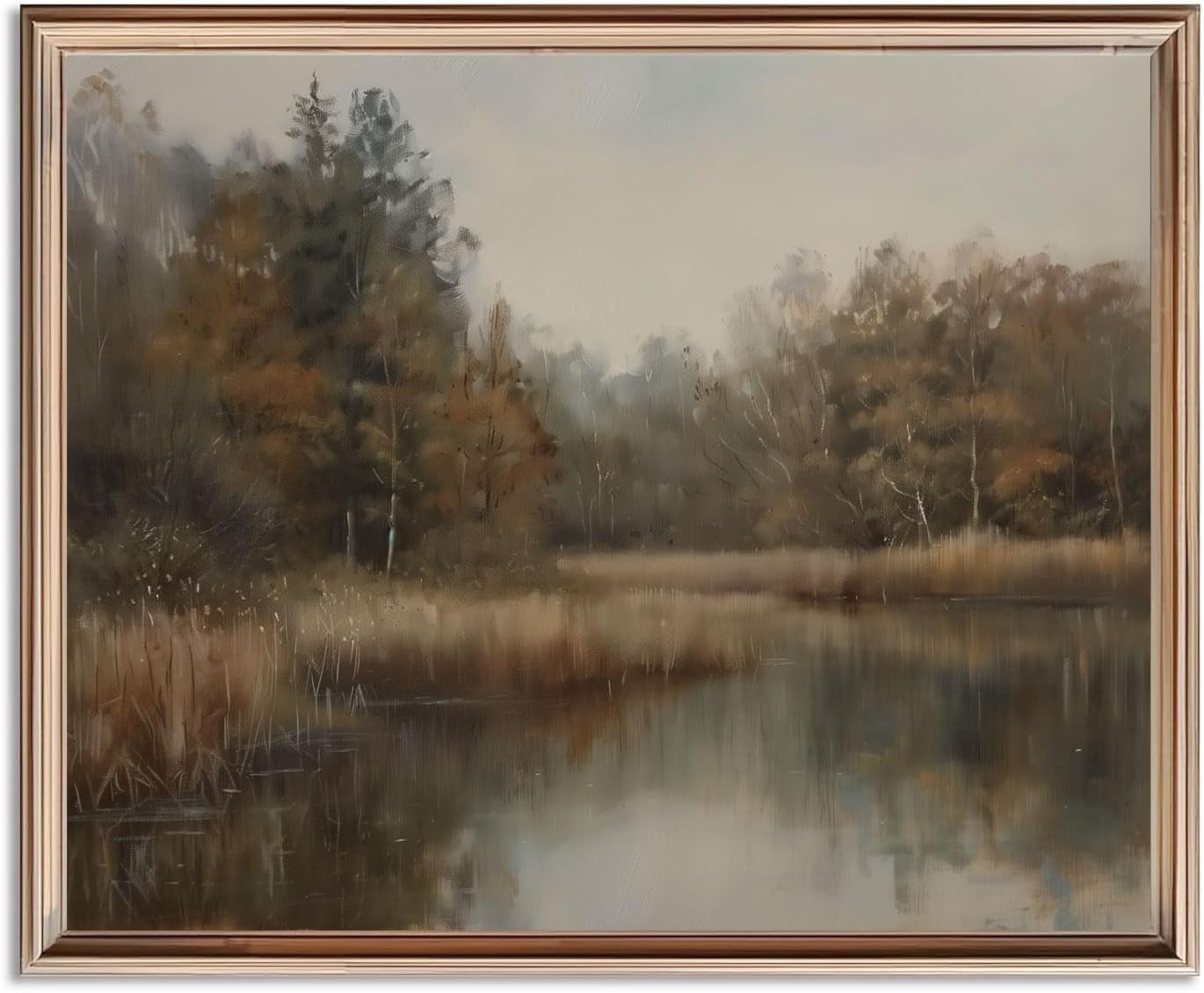 Vintage Landscape Wall Art, Moody Nature Print, Neutral Earth Tone Wall Decor for Living Room Bedroom, Organic Modern Farmhouse Artwork, Rustic Lake Painting, Unframed | Amazon (US)