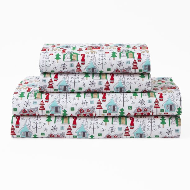 Elite Home Products, Microfiber Holiday Print Sheet Set, Queen, Chalet Village Mullti - Walmart.c... | Walmart (US)
