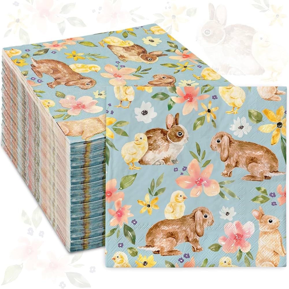 AnyDesign 80Pcs Easter Paper Napkins Bunny Rabbit Disposable Napkins Flower Floral Luncheon Dinne... | Amazon (US)