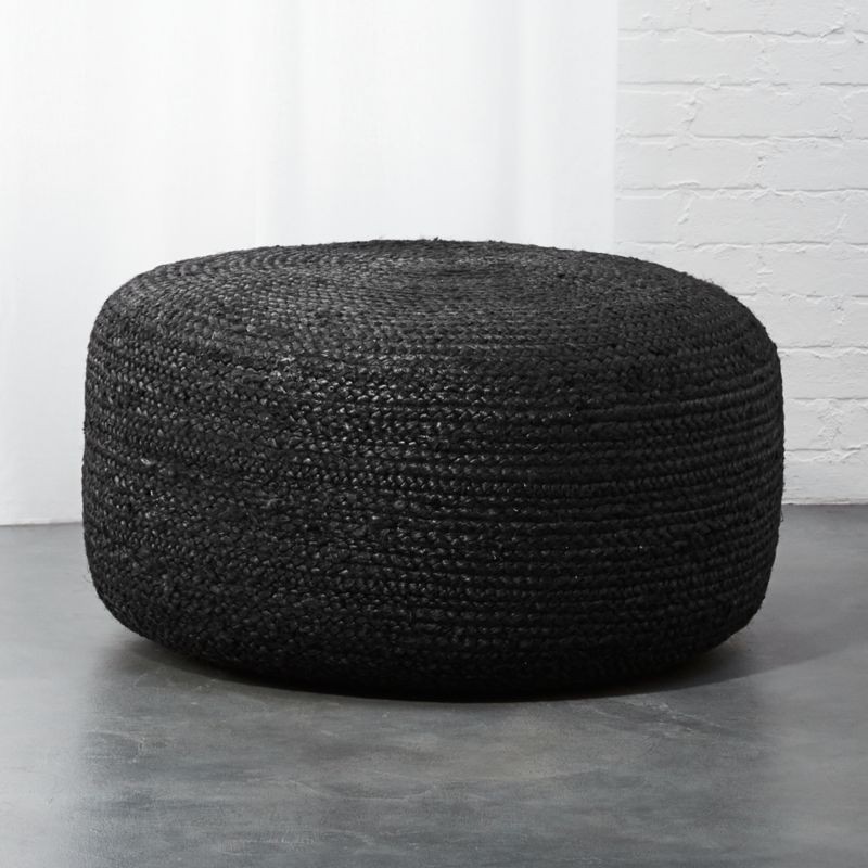 Large Black Braided Jute Pouf + Reviews | CB2 | CB2