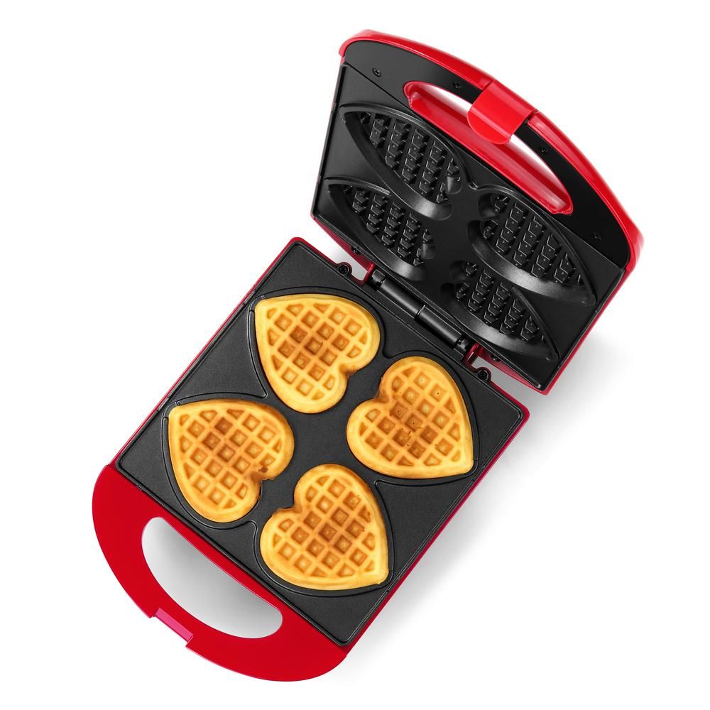 HOLSTEIN HOUSEWARES Heart-Shaped 4-Waffle Red American Waffle Maker with Recipe Booklet-HF-09031R... | The Home Depot