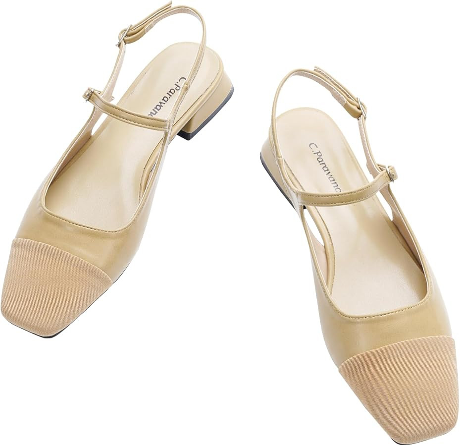 C.Paravano Women's Slingback | Square Toe Slingback Flats | Ankle Strap Flats Sandals | Slip on C... | Amazon (US)