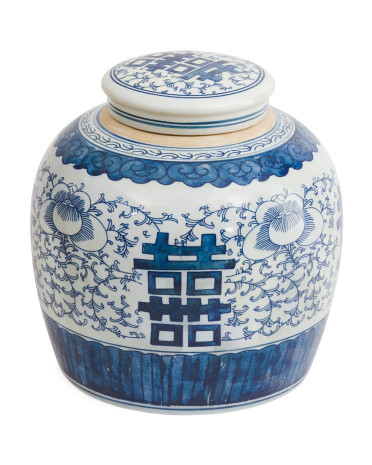 Porcelain Blooming Double Happiness Jar With Lid | TJ Maxx