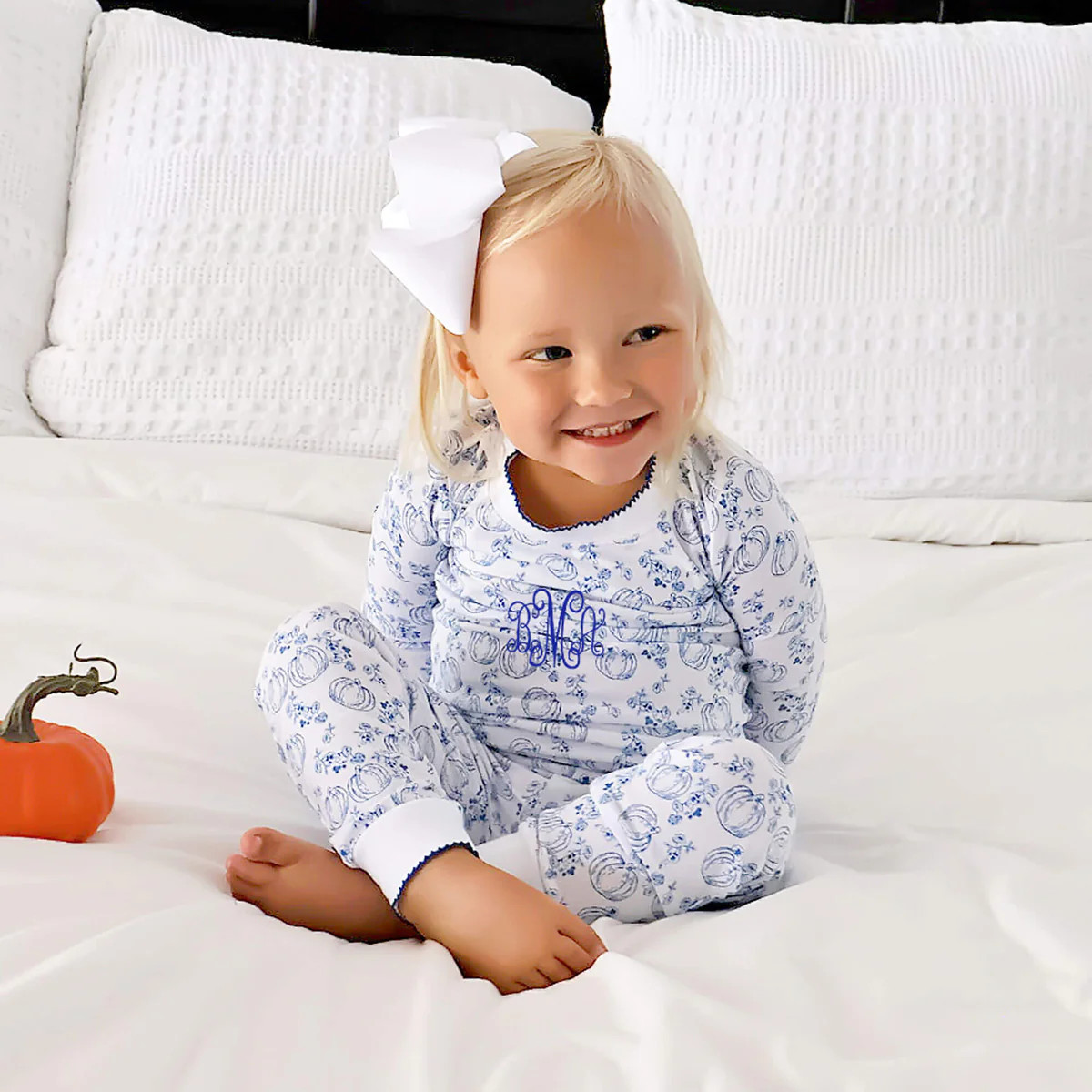 Pumpkin Royal Blue Toile Pajamas | Classic Whimsy