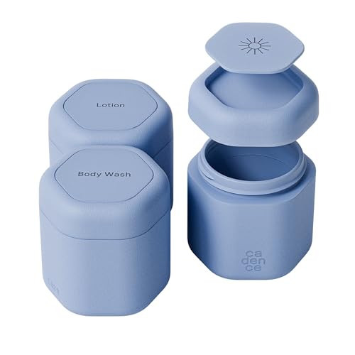 Cadence Travel Containers - Body Care Capsule Set - Magnetic Containers with Lids,Carry On Travel Essentials for Women/Men - 3 Flex Mediums (1.32oz) - Body Wash, Lotion & Sun Icon Labels - Pacific | Amazon (US)