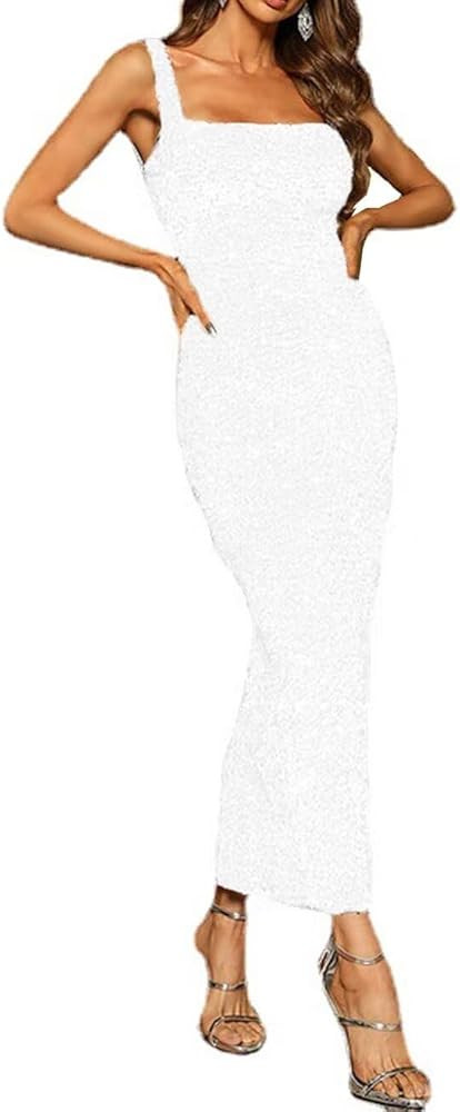 Sparkly Sequin Evening Dress with Slit Formal Pensile Dress Backless Bodycon Cocktail Dress for W... | Amazon (CA)