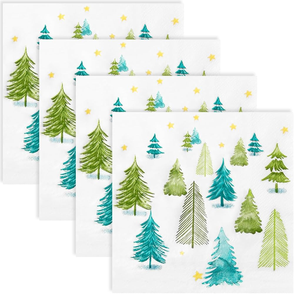 Quera 50 Pack Christmas Paper Napkins Christmas Tree Blue Green Disposable Beverage Napkins Water... | Amazon (US)