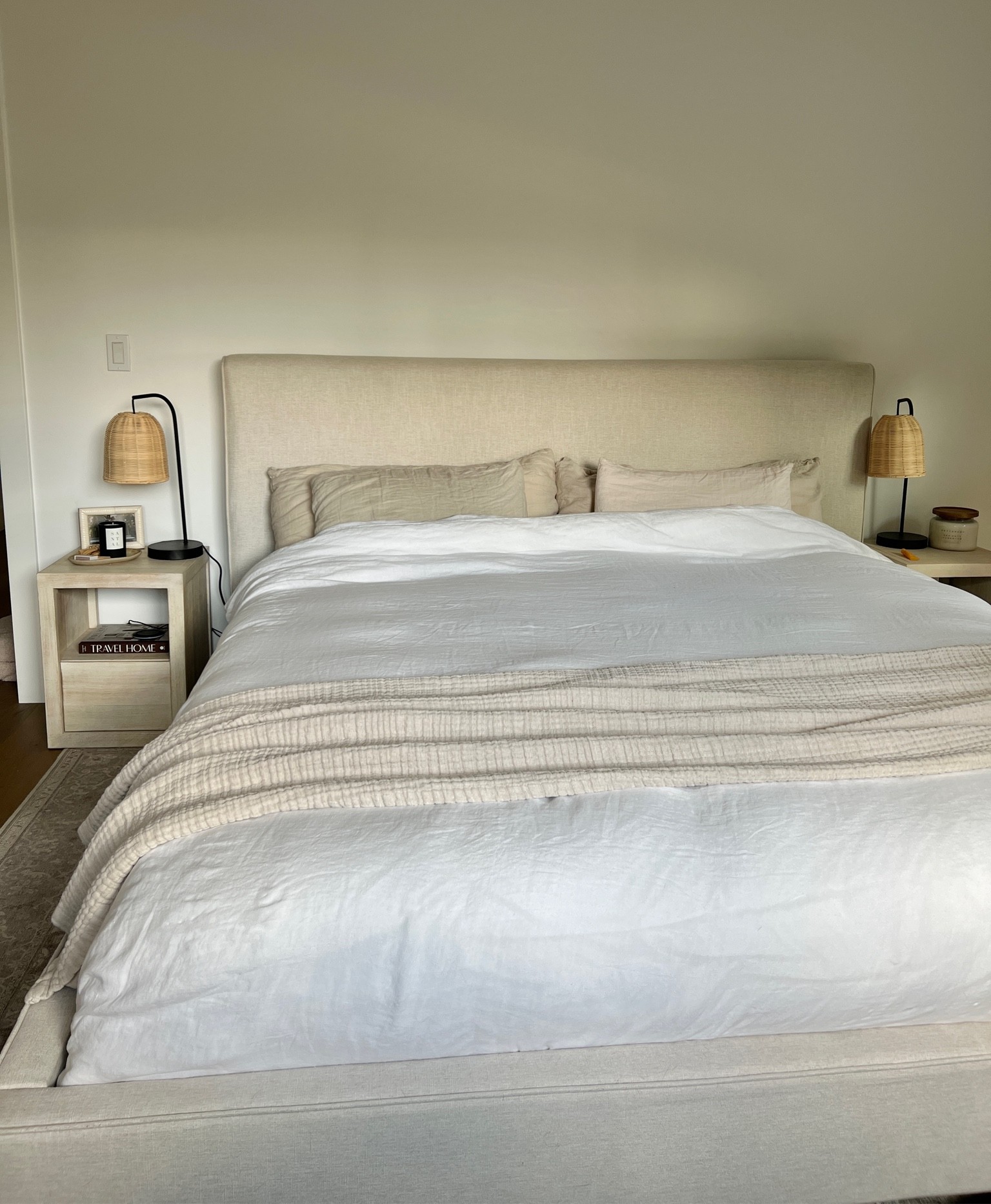 Linked our bedding and nightstands - bed frame is the Dean Sands from Living Spaces

#LTKhome