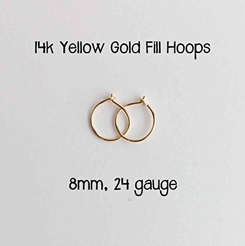 Everyday Hoop Earrings 14k Yellow Gold Fill 8mm, 24 gauge Handmade | Amazon (US)