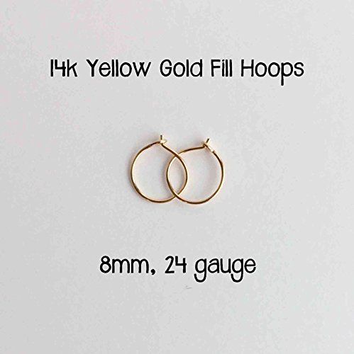 Everyday Hoop Earrings 14k Yellow Gold Fill 8mm, 24 gauge Handmade | Amazon (US)
