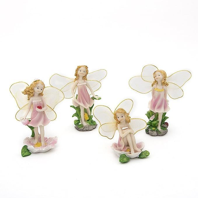 Tonsiki Resin Fairy Garden Ornament Home & Outdoor Decor Flower Fairies Set of 4 | Amazon (US)