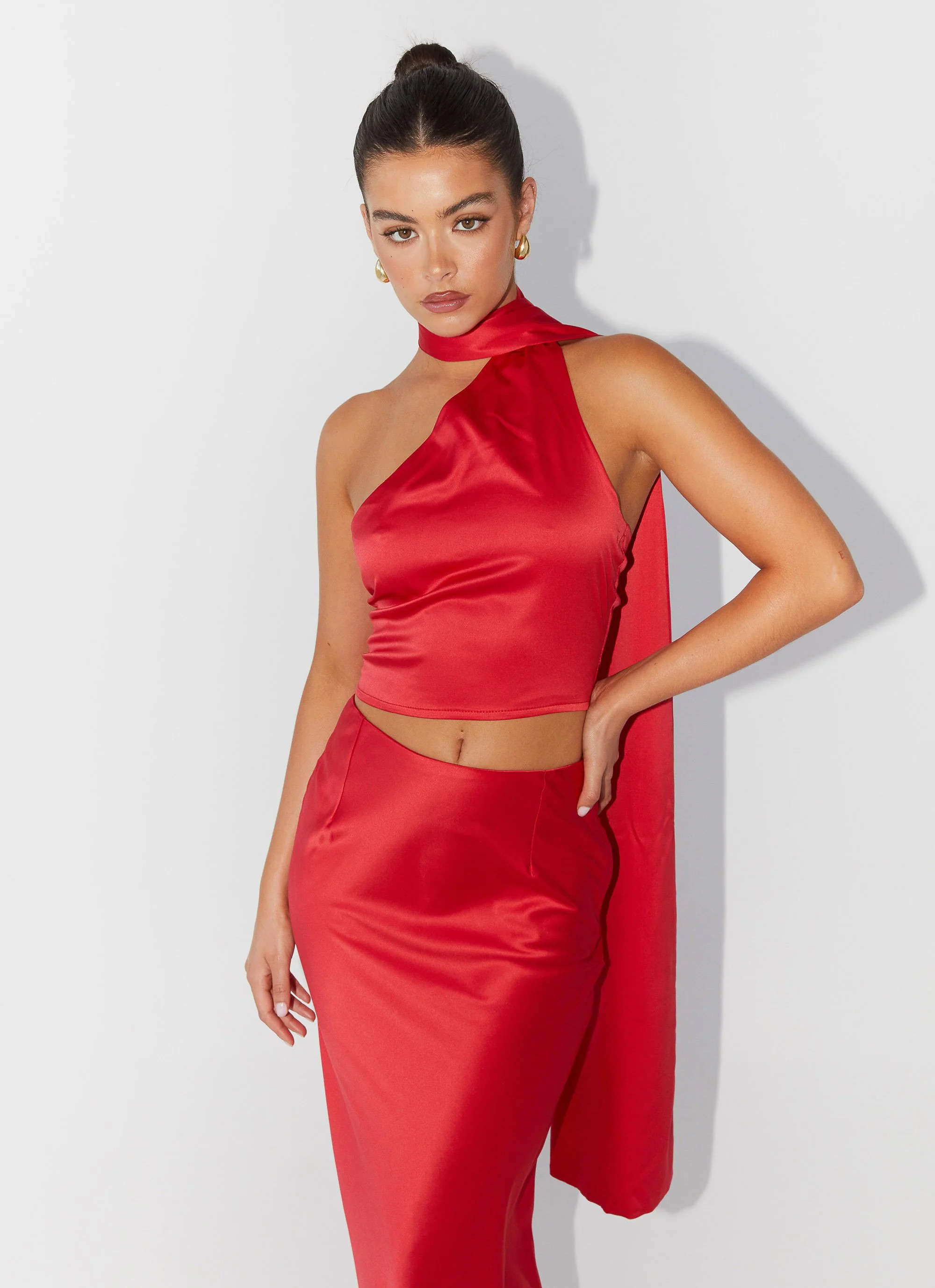 Josefina Satin Scarf Top - Rouge Red | Peppermayo (Global)
