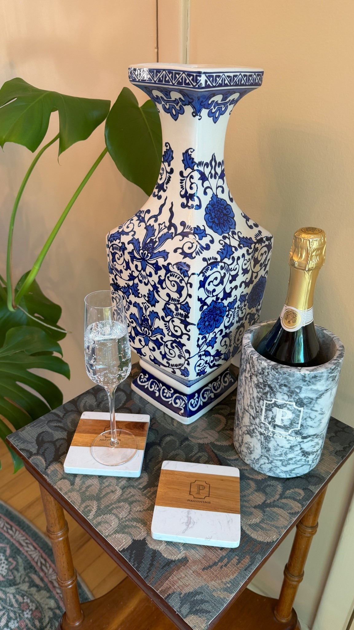 Personalized house warming and closing gifts for my new property @ThePoloCottage including:
*marble champagne chiller with two personalized champagne glasses
*custom marble coasters
(DIY Table tutorial coming soon!) 

#LTKMothersDay #LTKWedding #LTKHome