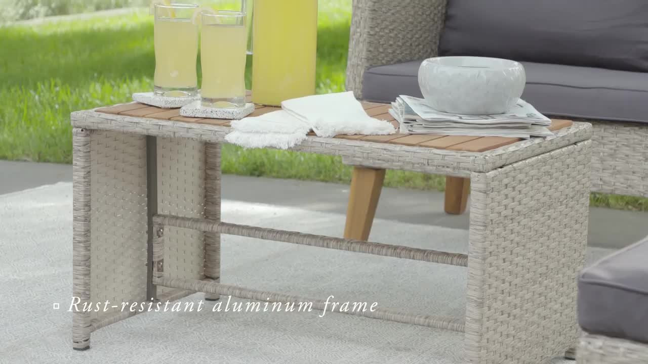 Chloe Greige 2-Piece Rattan Outdoor Sectional Seating Set with Gray Cushions | The Home Depot