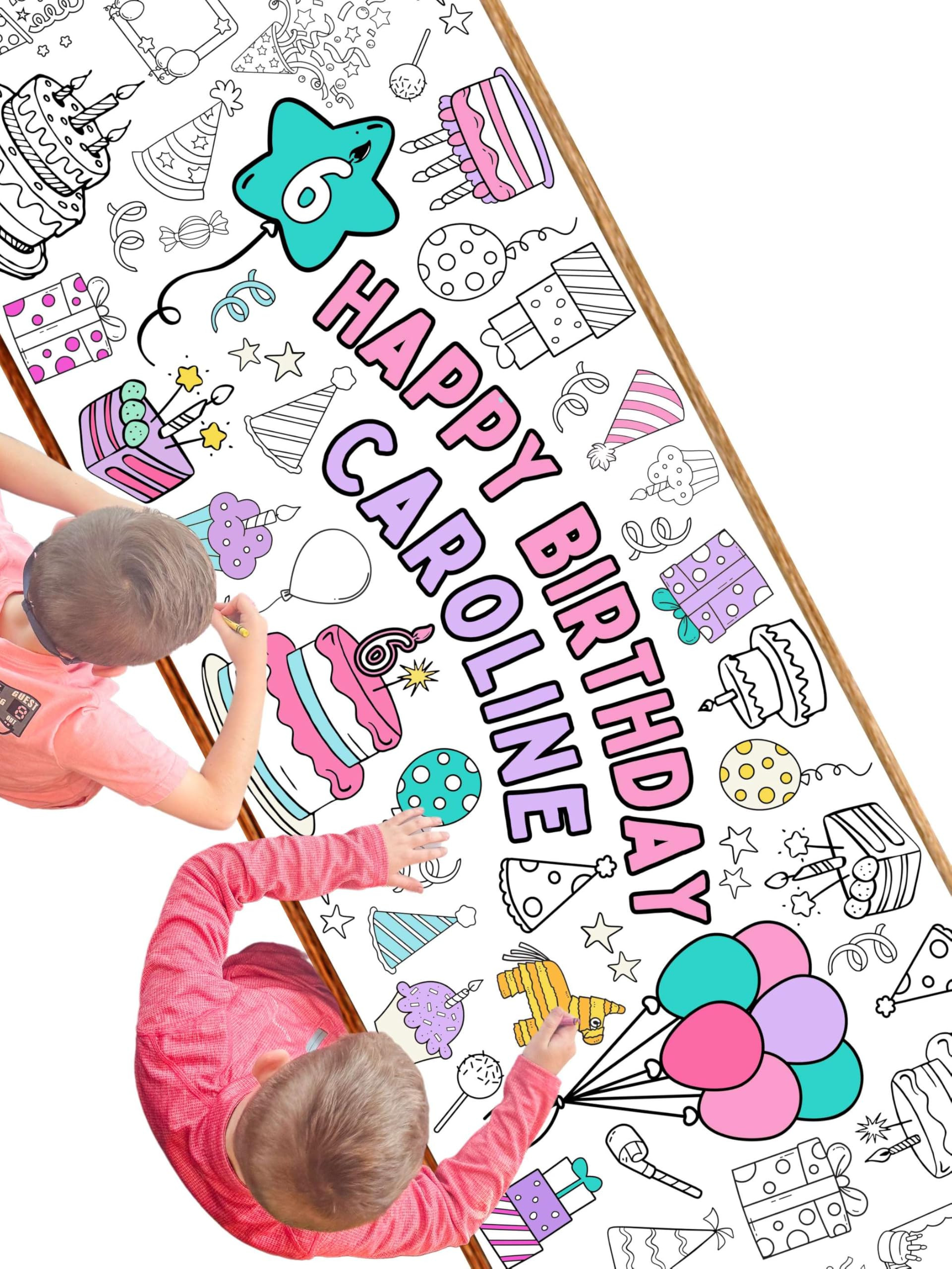 Personalized Giant Birthday Coloring Banner | Happy Birthday Party Decoration Tablecloth Table Ru... | Amazon (US)