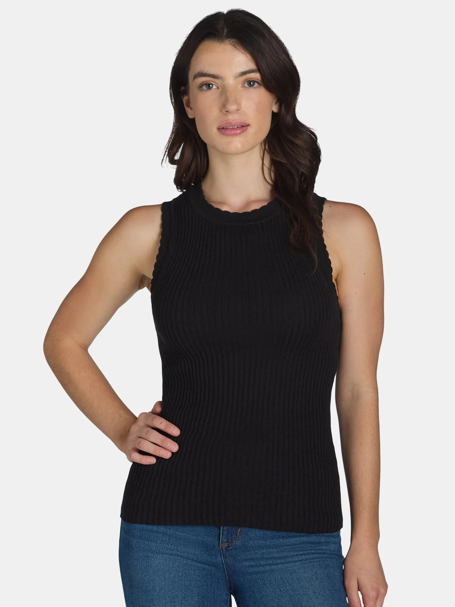 Free Assembly Women’s Scallop Trim Sleeveless Sweater, Lightweight, Sizes XS-XXL | Walmart (US)