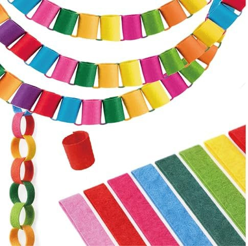 Sheets Felt Chain Strip with Glue, Reusable Paper Chain 2.36 x 8 Inch Colorful Garland Strip for ... | Amazon (US)