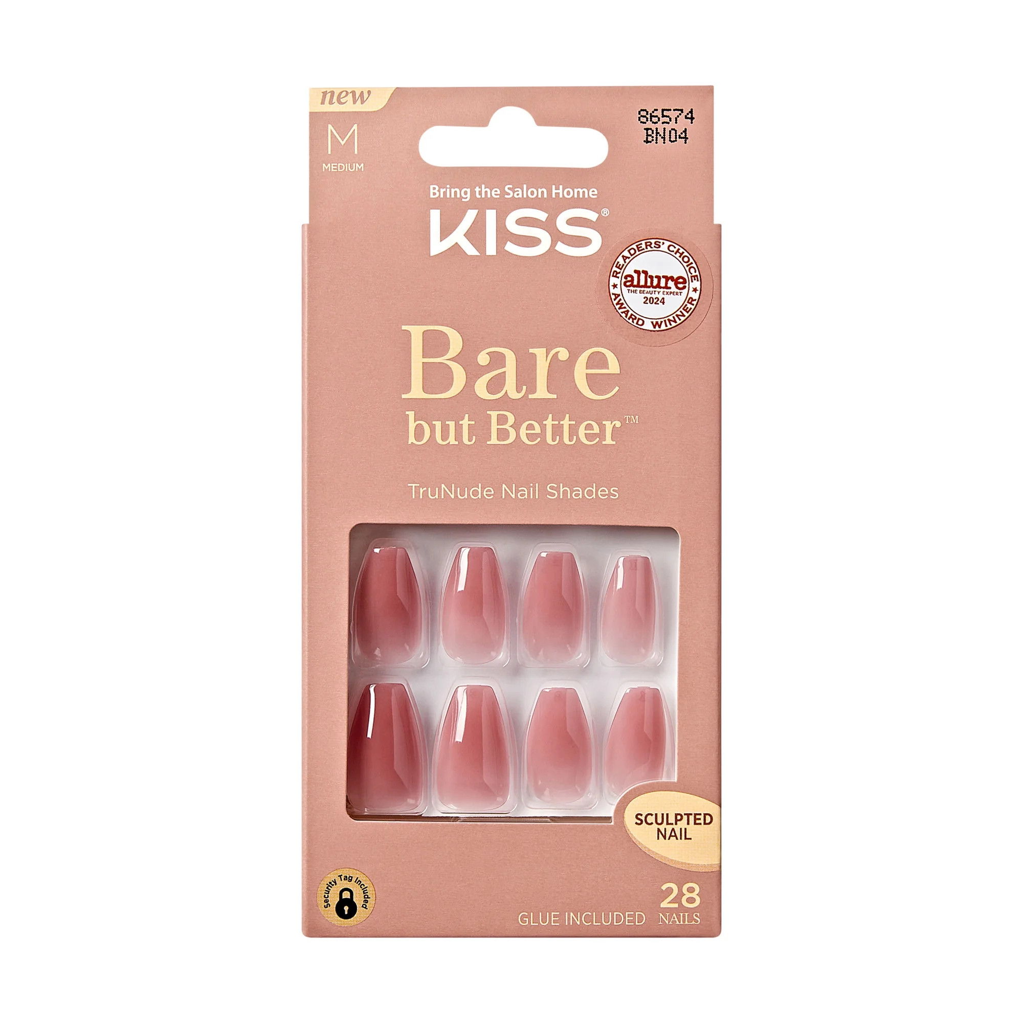 KISS Bare but Better Press on Nails, Nude Nude, Beige, Medium Coffin, 28 Count | Walmart (US)