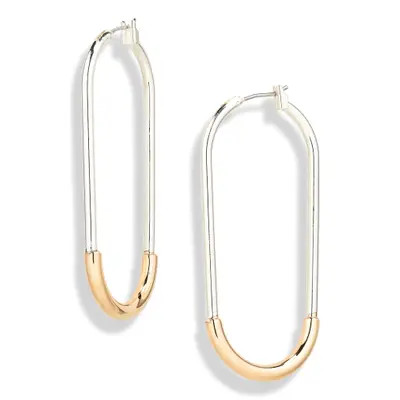 Nordstrom Elongated Paper Clip Hoop Earrings in Silver- Gold at Nordstrom | Nordstrom