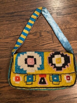 Christiana Beaded Shoulder bag Multicolored  Yellow Blue Yellow Satin Interior | eBay US
