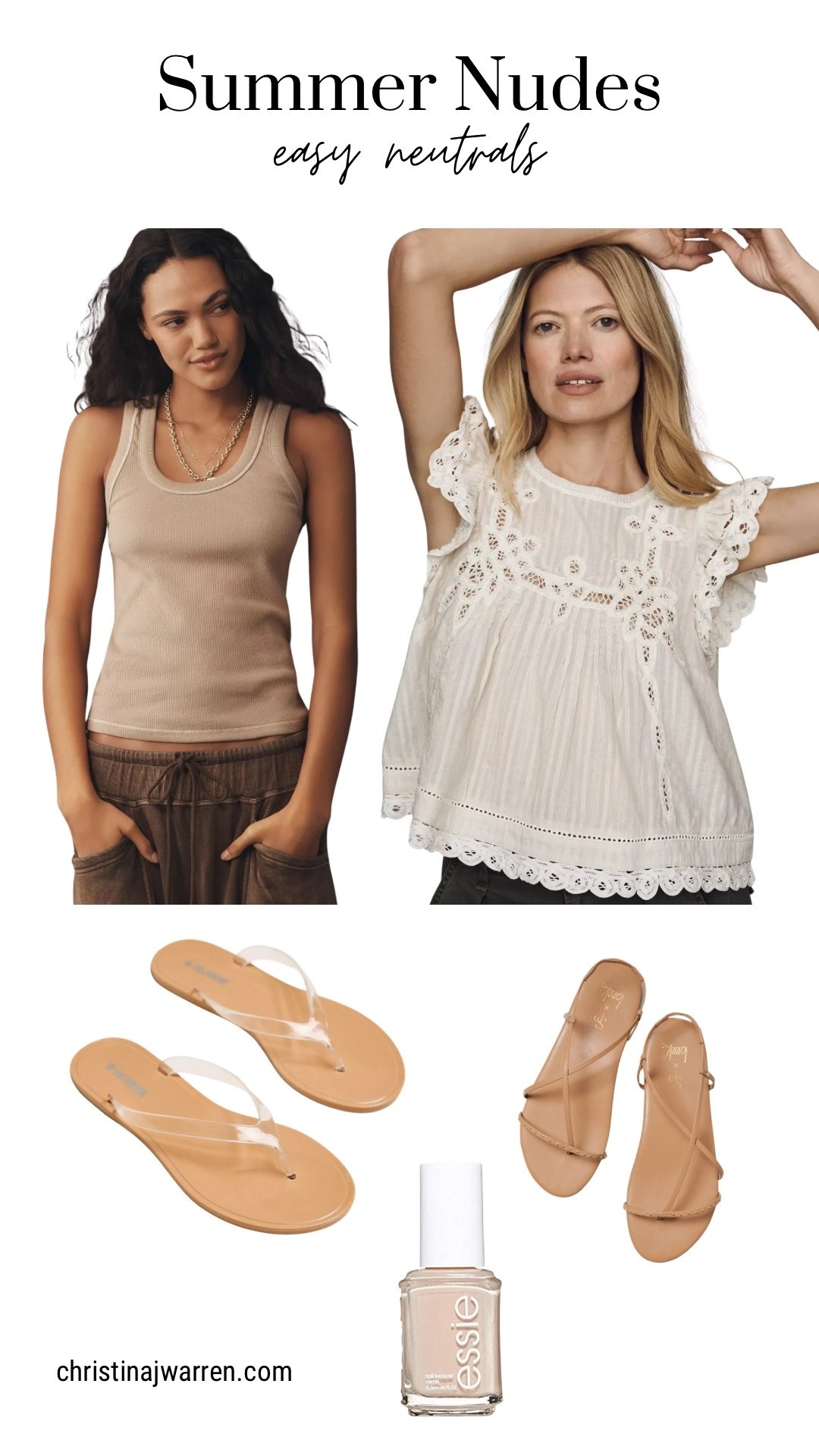 Barely there sandals that will go with everything from casual looks too cute with tops and dresses. This is the perfect toenail polish that will keep your feet looking fresh for a long time. The floaty top feels so feminine and light. The tank is a perfect staple that feels fresh and a little edgy. ￼

#LTKOver40