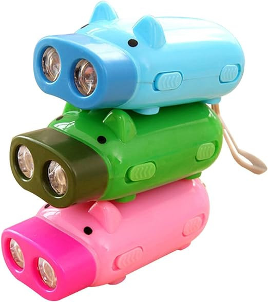 Gadpiparty 3 Pack Kids Flashlights Cute Pig Hand Crank Flashlight Small Animal Emergency Torch Ha... | Amazon (US)