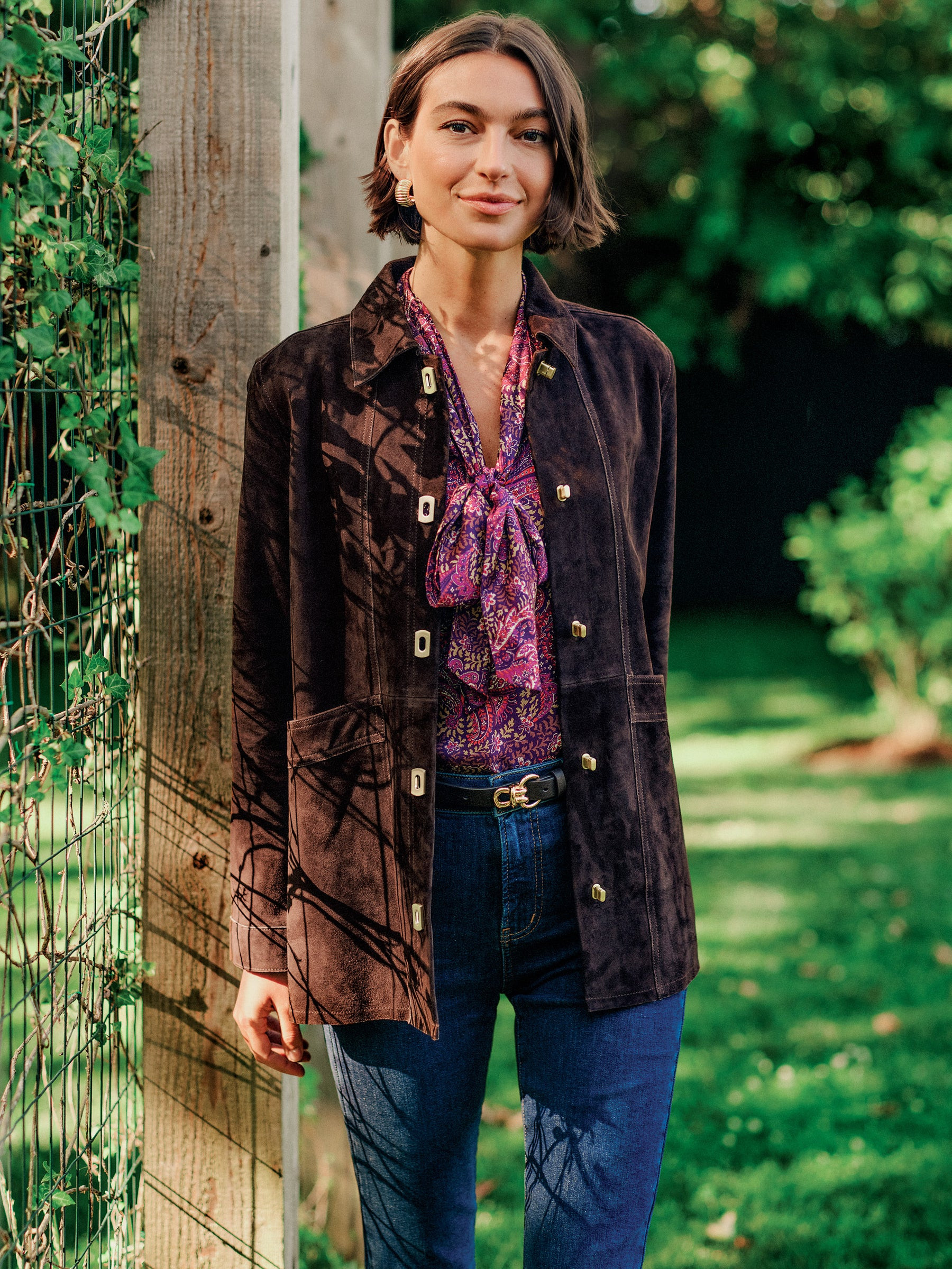Dark_Brown Solid Kavya Suede Jacket | Women's Jackets & Outerwear |... | J.McLaughlin