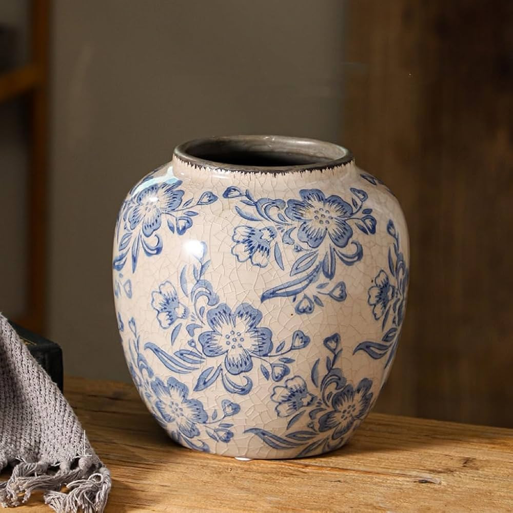 Blue and White Vases, Ceramic vases for Home Decor, Farmhouse Flower vase, Blue vase for Living R... | Amazon (US)