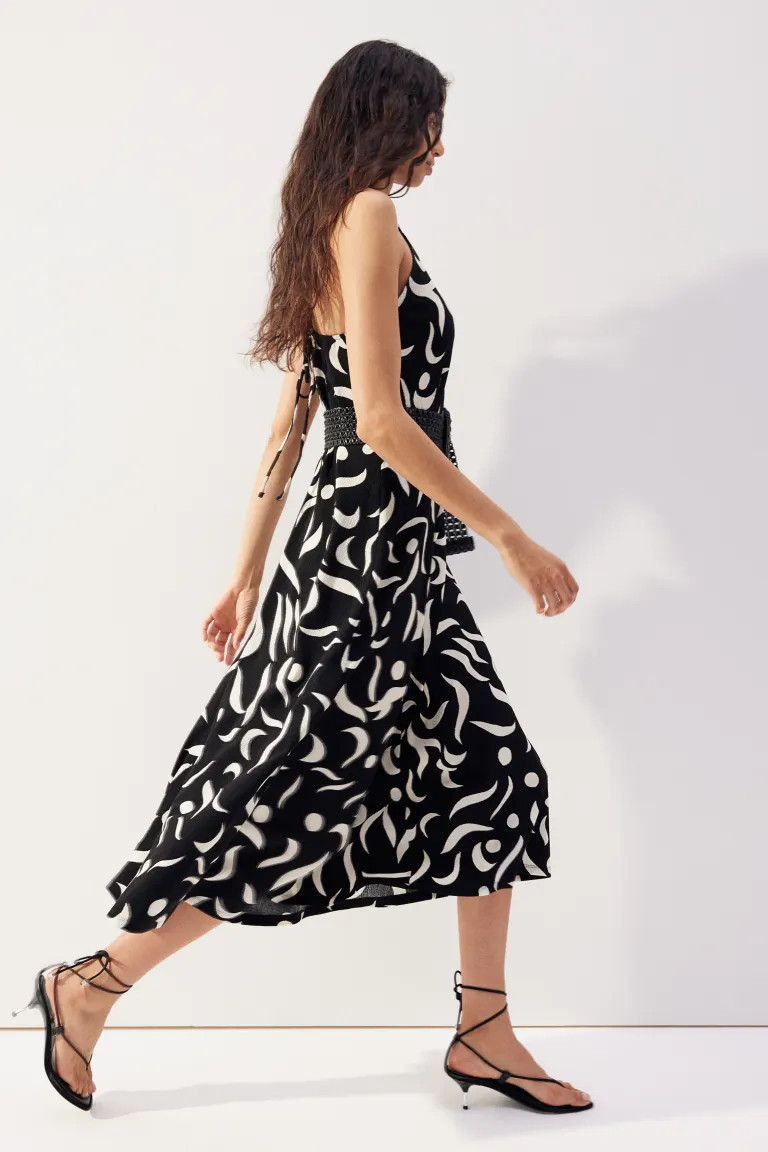 Textured Jersey Maxi Dress - V-neck - Sleeveless - Black/patterned - Ladies | H&M US | H&M (US + CA)