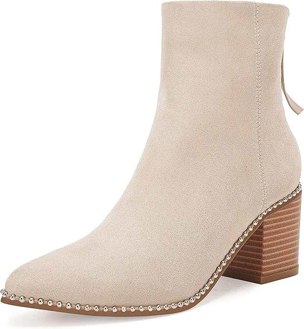 LAICIGO Women’s Pointed Toe Ankle Boots Chunky Stacked Heel Back Zipper Faux Suede Winter Warm ... | Amazon (US)