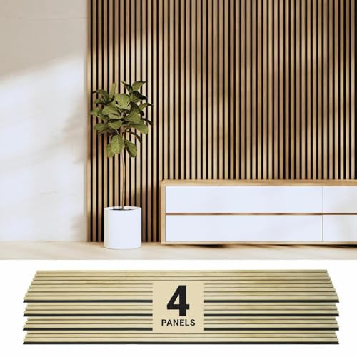 Wood Panels for Wall - Oak Acoustic Wall Panels - 4PK Wall Wood Panels - 94.49” x 12 - Soundproof Wall Panels for Decor - Acoustic Slat Wood Wall Panels for Interior Decoration of Walls (Oak) (Oak) | Amazon (US)