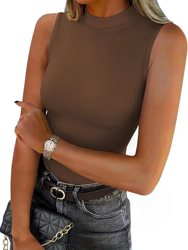 Zeagoo Womens Sleeveless Mock Turtleneck Tank Tops Slim Fit Stretch Ribbed Tops Casual Basic Laye... | Amazon (US)