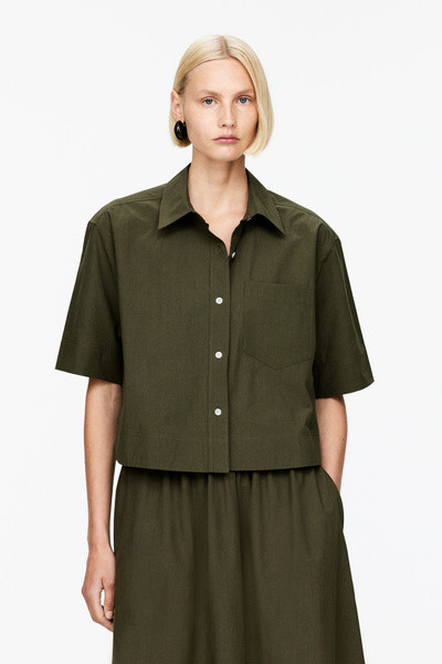 Short-Sleeve Cotton Shirt – Dark Khaki Green – ARKET GB | Arket UK