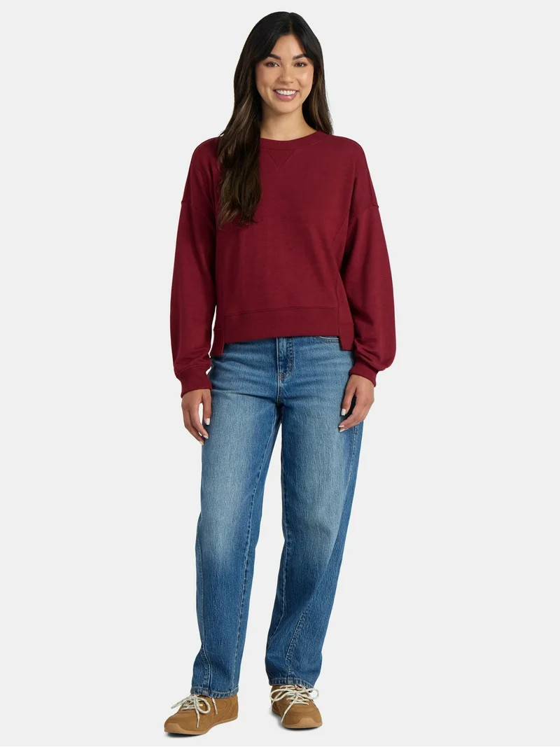 Time and Tru Women’s Ribbed Panel Sweatshirt with Long Sleeves, Sizes XS-XXXL | Walmart (US)