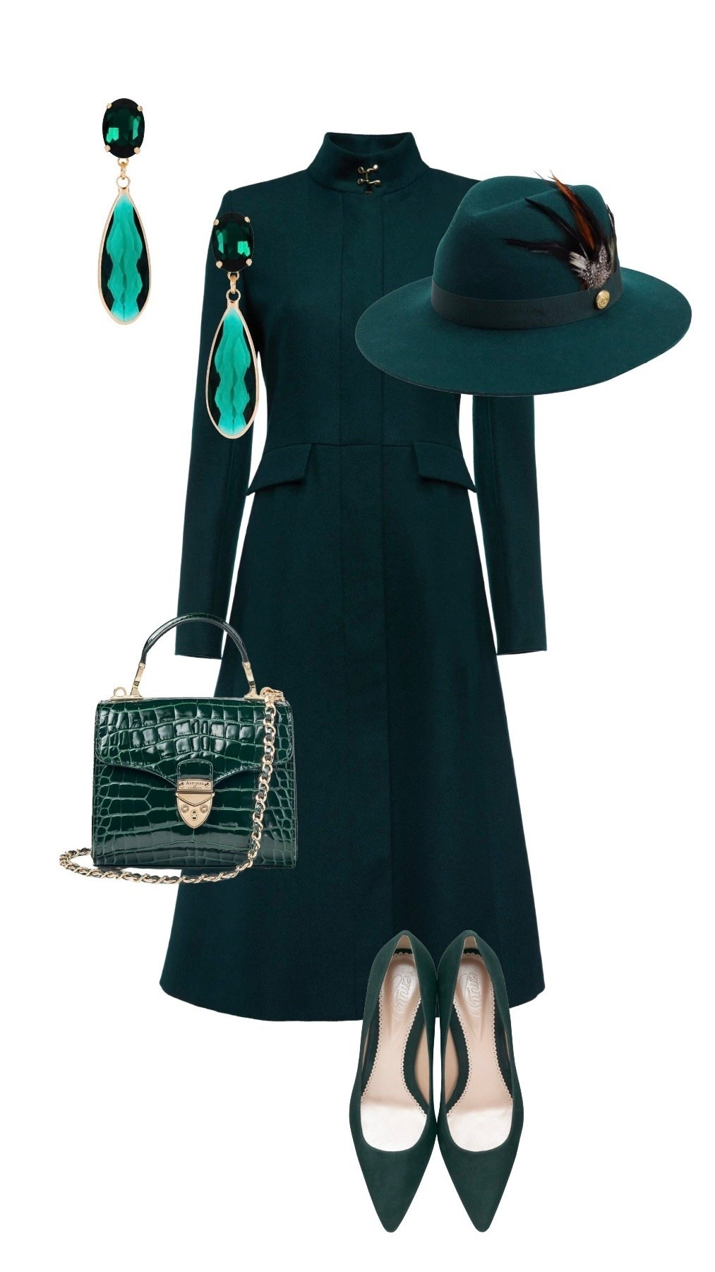 The perfect autumn race day outfit - Emerald is one of the biggest trends for AW26 ✨

Emerald Trilby Hat & Emerald Dowdeswell Coat - Holland Cooper

Emerald Croc Effect Leather Mini Mayfair Bag - Aspinal of London (also available in Midi size)

Greenery Suede Leather Block Heels (ideal for grass!) - Emmy London, other heights and styles in this colour

Green Drop Statement Earrings -  Anton Heunis at Revolve

#LTKeurope #LTKstyletip #LTKshoes #LTKbag

#LTKautumn #LTKluxury #LTKuk