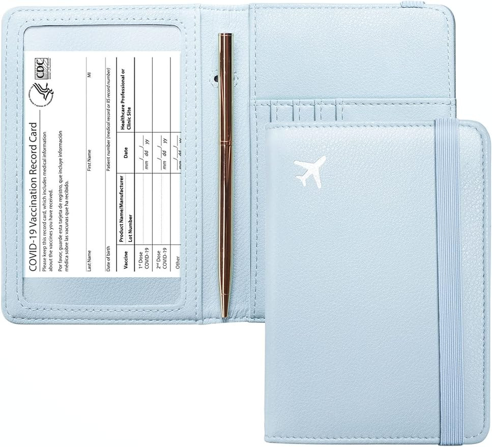 Mymazn Blue Passport Holder Women Passort Travel Wallet Vaccine Card Organizer Passport Case with... | Amazon (US)