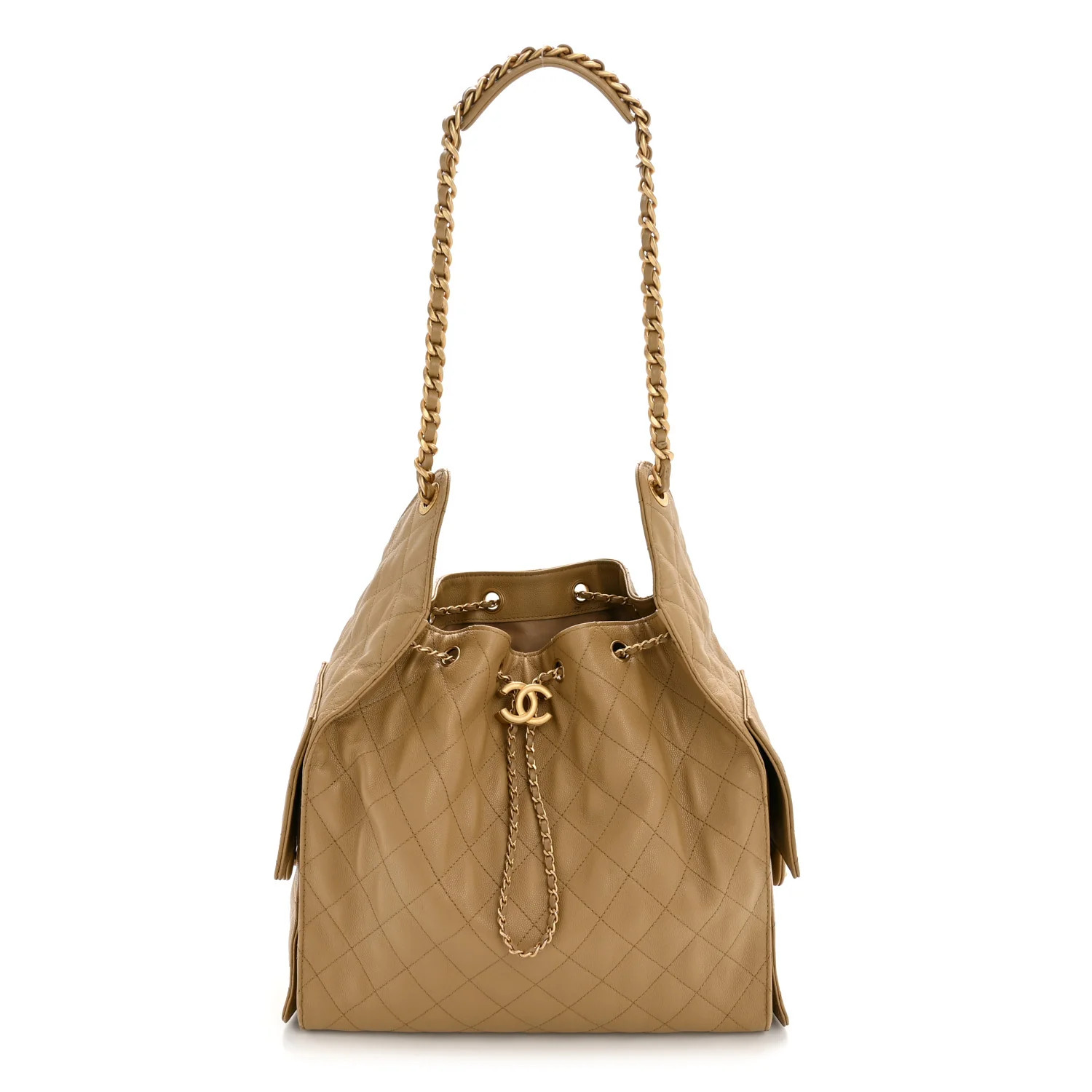 Caviar Quilted Medium Chanel 25 Handbag Dark Beige | FASHIONPHILE (US)