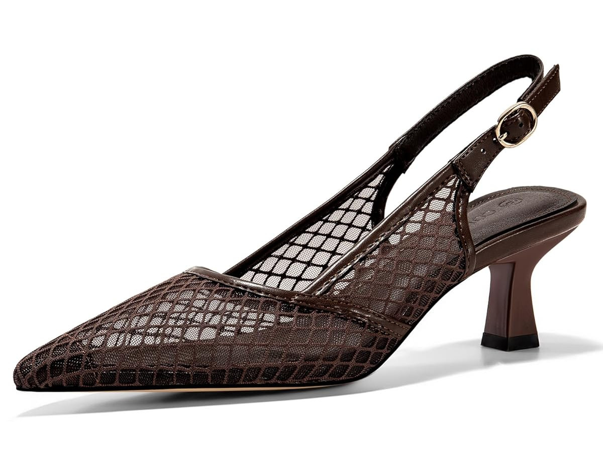 Coutgo Women's Slingback Kitten Low Heels Mesh Pumps Closed Pointed Toe Wedding Work Dress Shoes | Amazon (US)