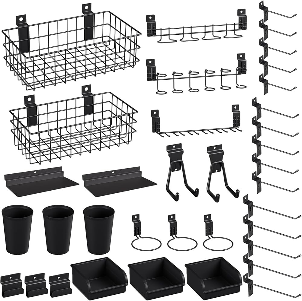 INCLY 30PCS Slatwall Accessories Set with Slatwall Baskets, Slatwall Hooks, Slatwall Shelves, Sla... | Amazon (US)