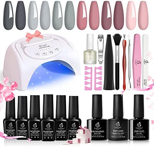 Beetles Gel Nail Polish Kit with U V Light 48W LED Nail Lamp 6 Colors Nude Gray Pink Gel Polish S... | Amazon (US)
